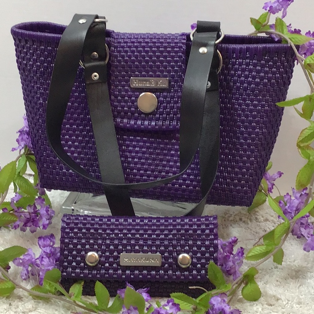 HunaB Ku purple handmade bag and wallet set